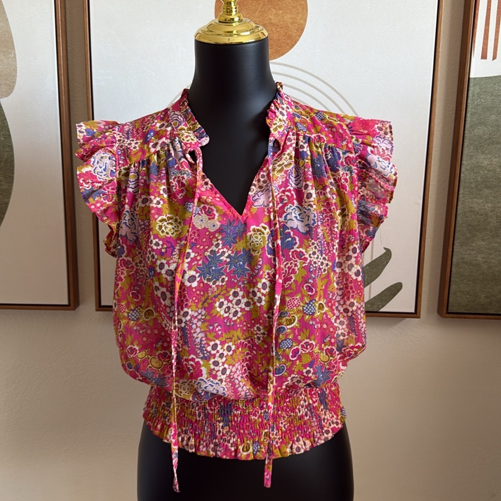 3/$10 Joie Orange and Pink Flutter Sleeve Blouse